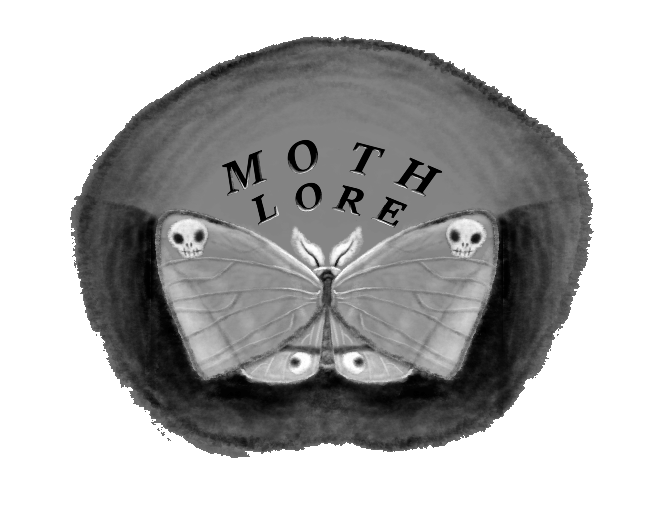 Grayscale image of a moth with glimmering antennae. Above it is the word "MOTHLORE"